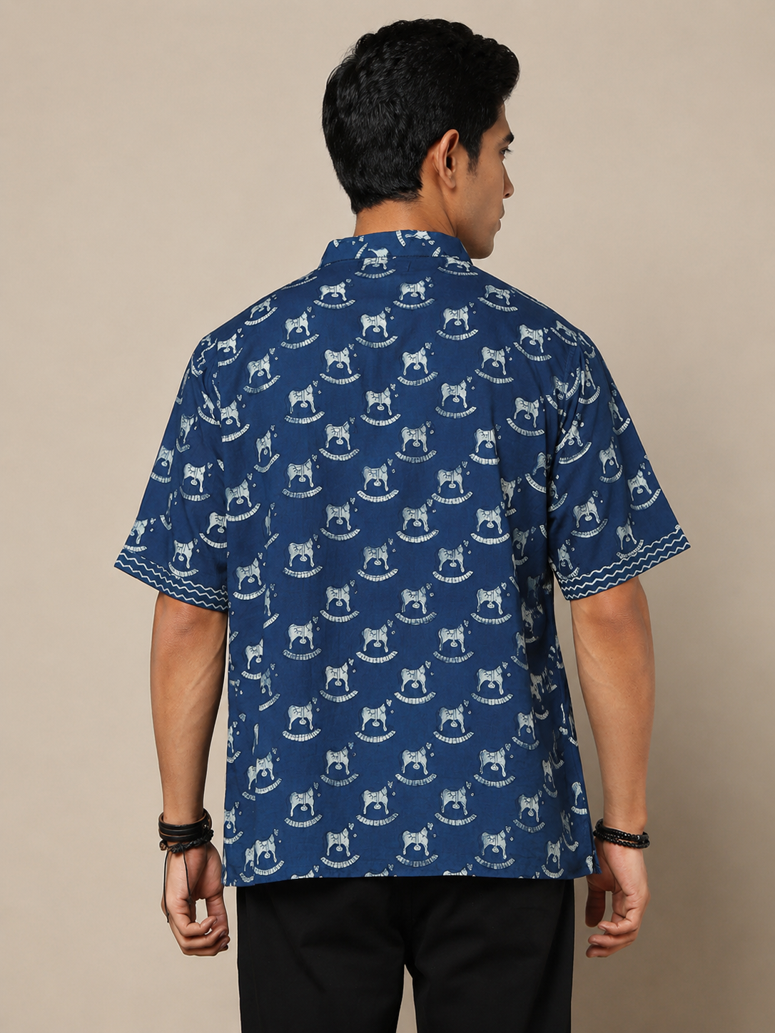 Men's Dabu Printed Indigo Dyed Short Kurta