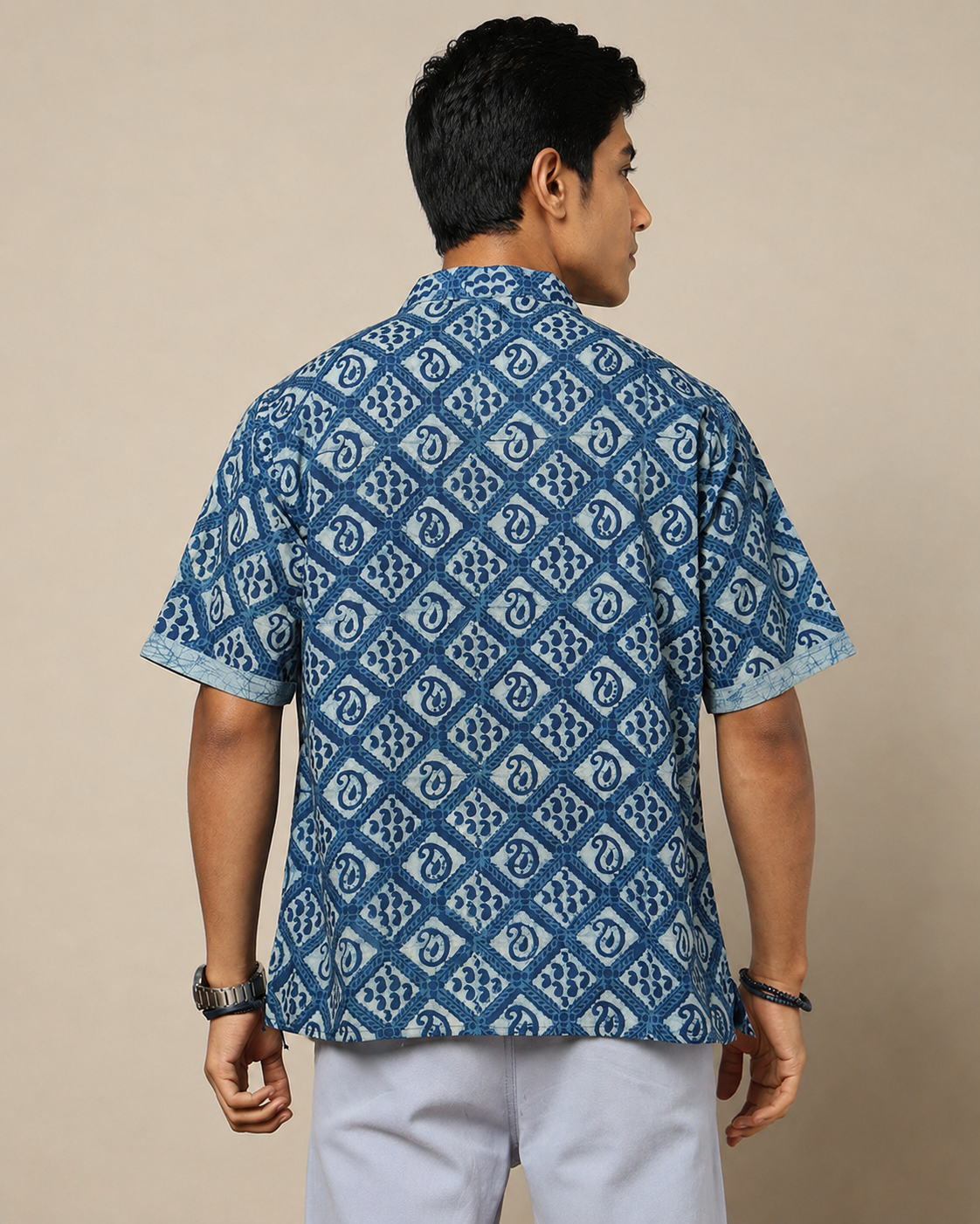 Men's Dabu Printed Indigo Dyed Short Kurta