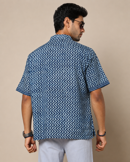 Men's Dabu Printed Indigo Dyed Short Kurta