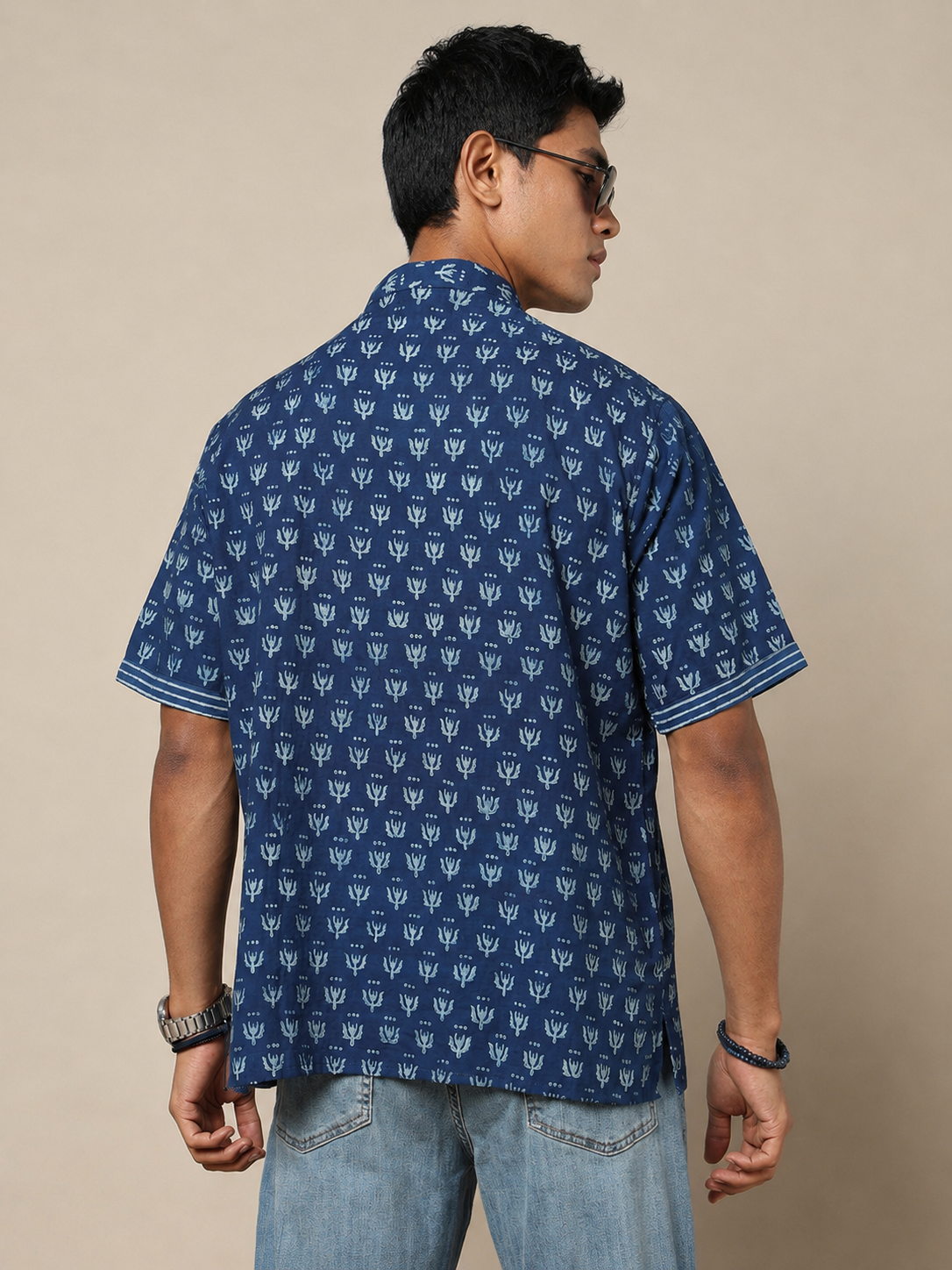 Men's Dabu Printed Indigo Dyed Short Kurta