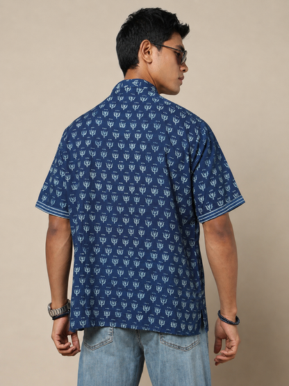 Men's Dabu Printed Indigo Dyed Short Kurta