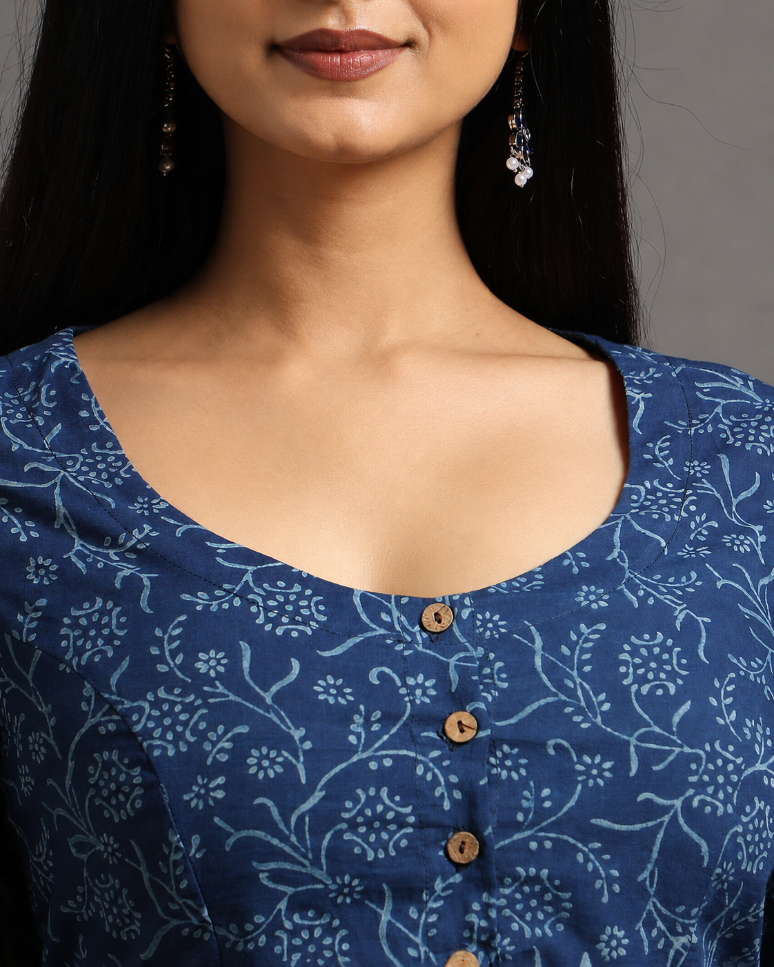Indigo Dyed Dabu Printed Full Sleeve Blouse