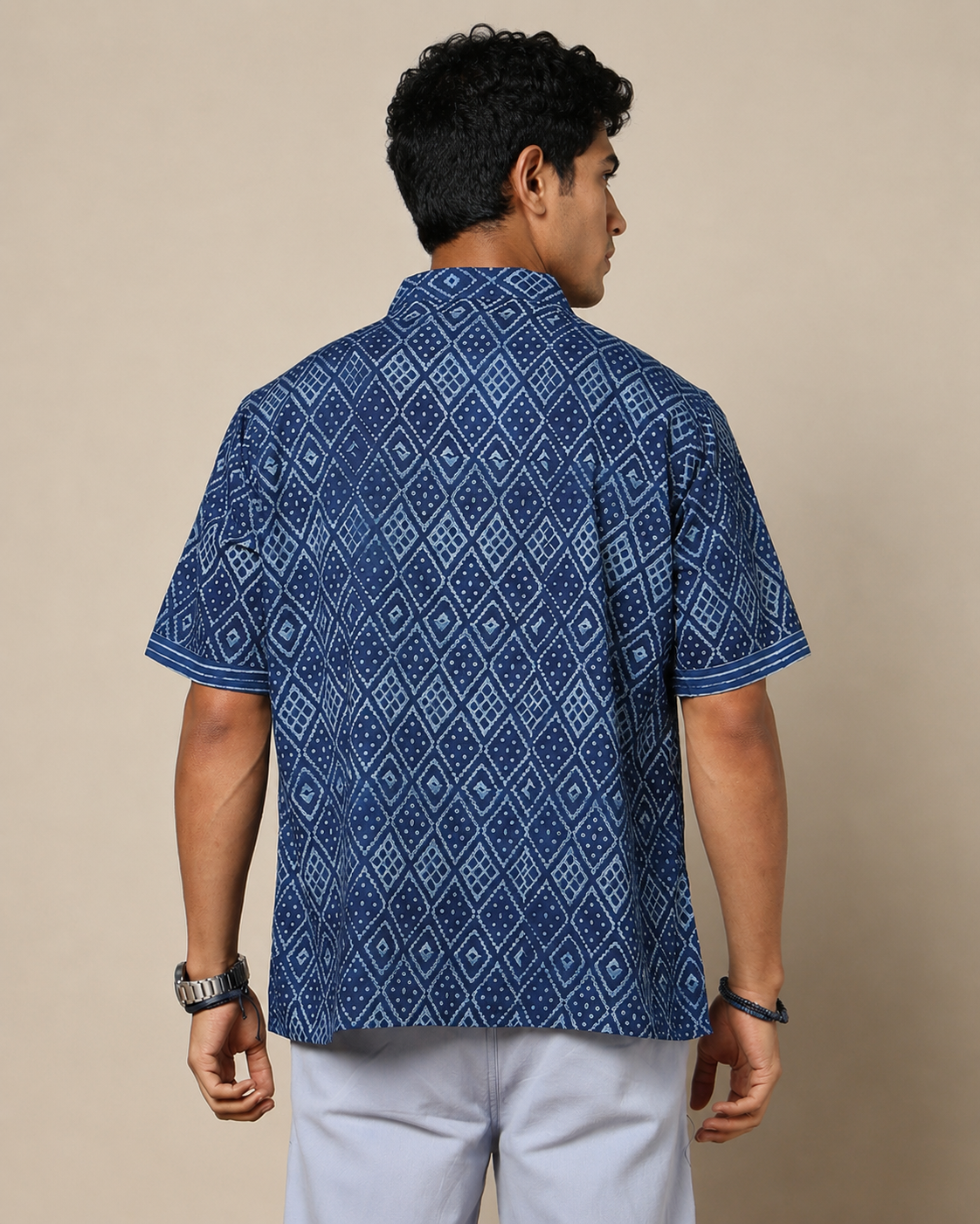 Men's Dabu Printed Indigo Dyed Short Kurta