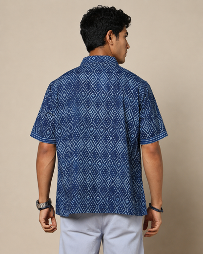 Men's Dabu Printed Indigo Dyed Short Kurta