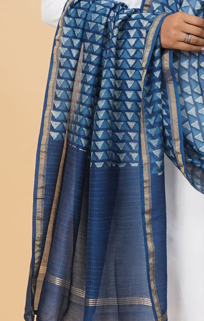 Indigo Dyed Dabu Printed Chanderi Kurta Set