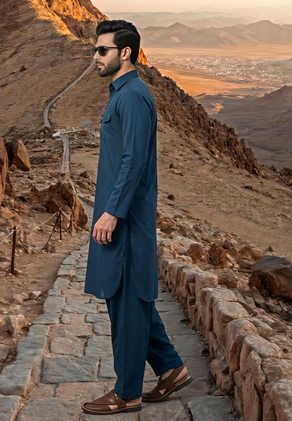 Dhurandhar Inspired Indigo Pathani Kurta Set