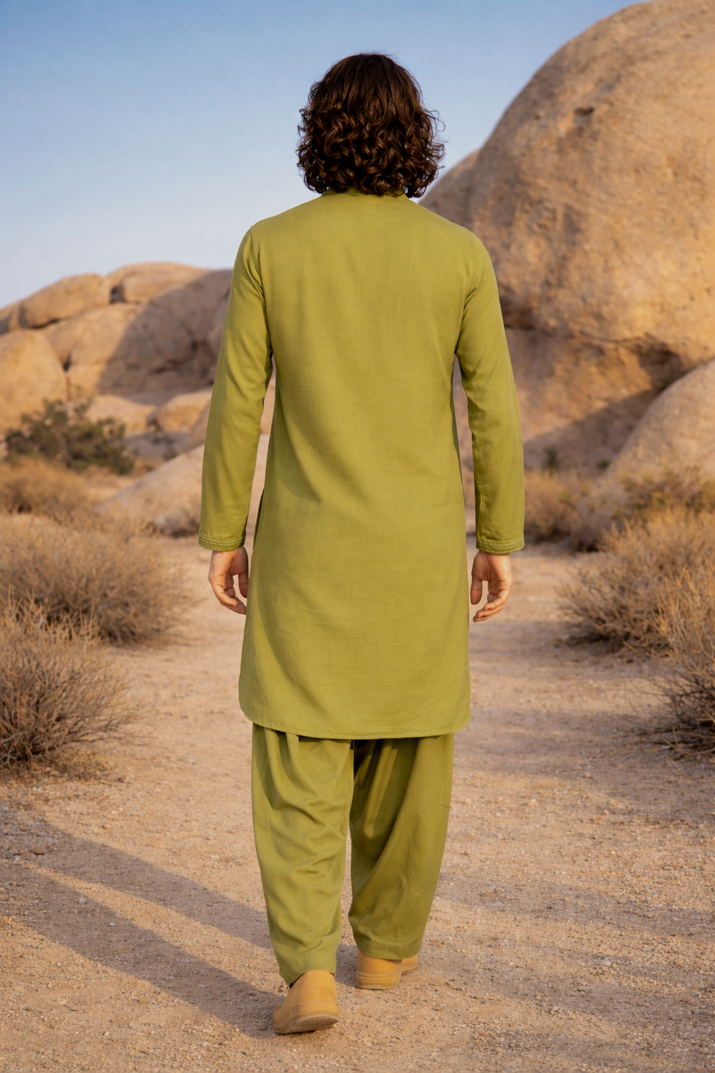 Dhurandhar Inspired Mehandi Green Pathani Kurta Set