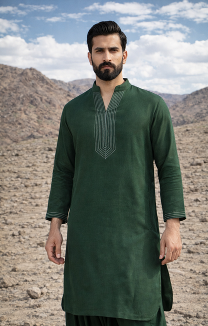 Dhurandhar Inspired Green Pathani Kurta Set
