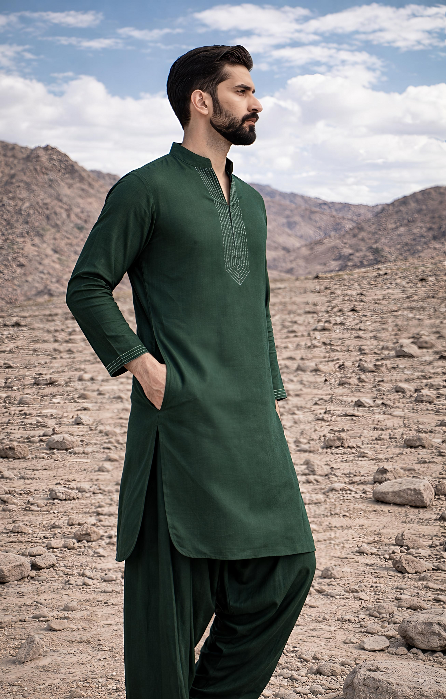 Dhurandhar Inspired Green Pathani Kurta Set
