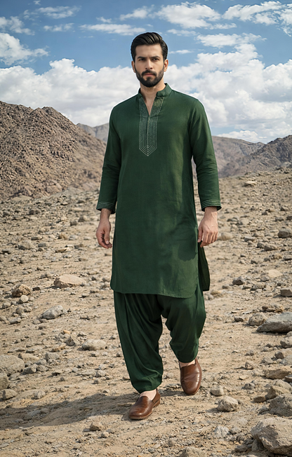 Dhurandhar Inspired Green Pathani Kurta Set