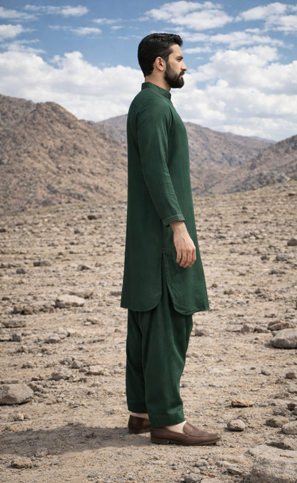 Dhurandhar Inspired Green Pathani Kurta Set