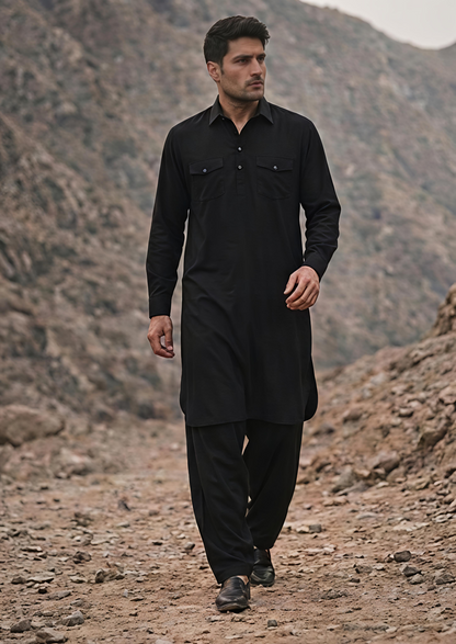Dhurandhar Inspired Black Pathani Kurta Set