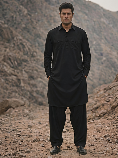 Dhurandhar Inspired Black Pathani Kurta Set