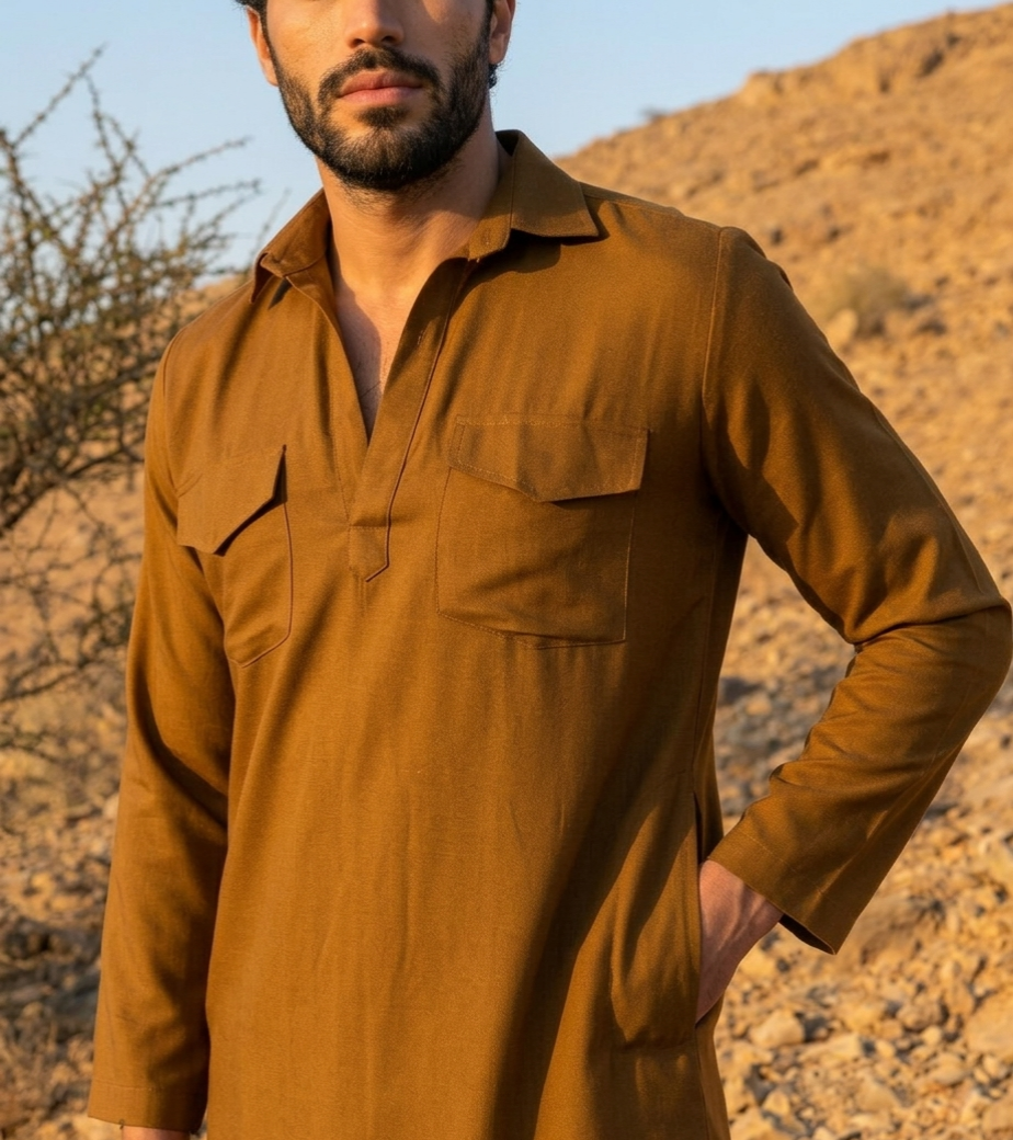 Dhurandhar Inspired Brown Pathani Kurta Set