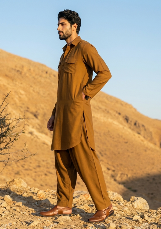 Dhurandhar Inspired Brown Pathani Kurta Set