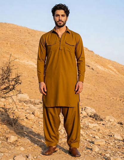 Dhurandhar Inspired Brown Pathani Kurta Set