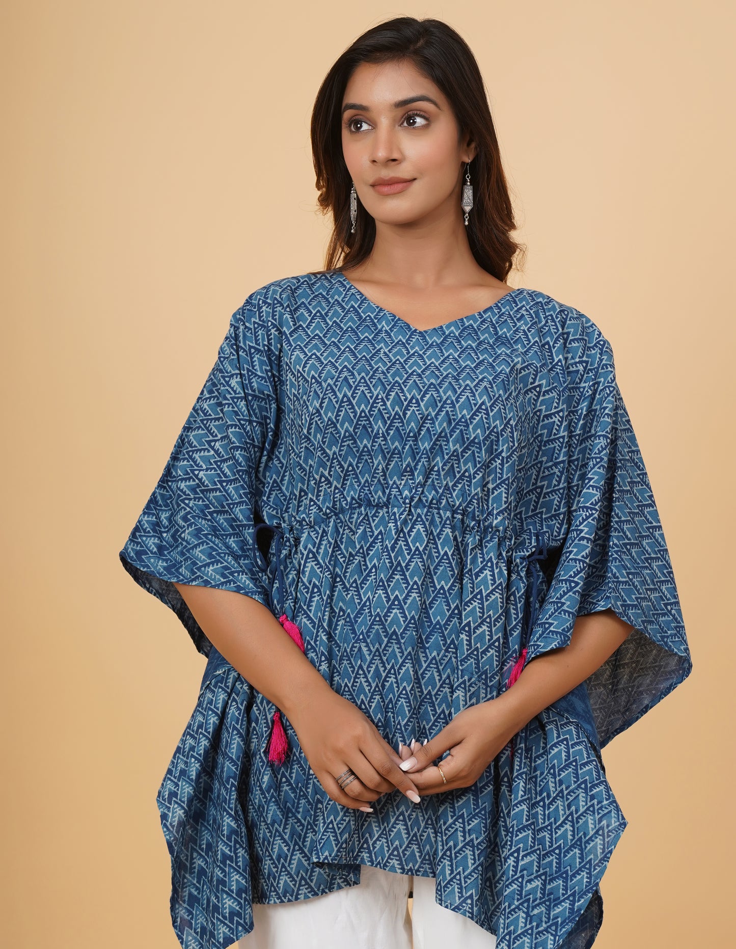 Indigo Dyed Dabu Printed Cotton Short Kaftan