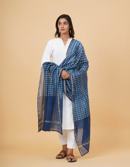 Indigo Dyed Dabu Printed Chanderi Duppatta