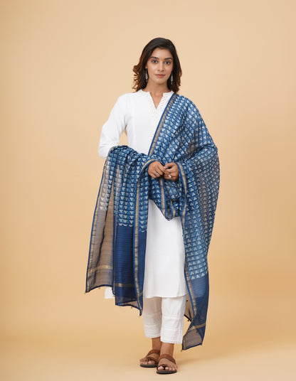 Indigo Dyed Dabu Printed Chanderi Duppatta
