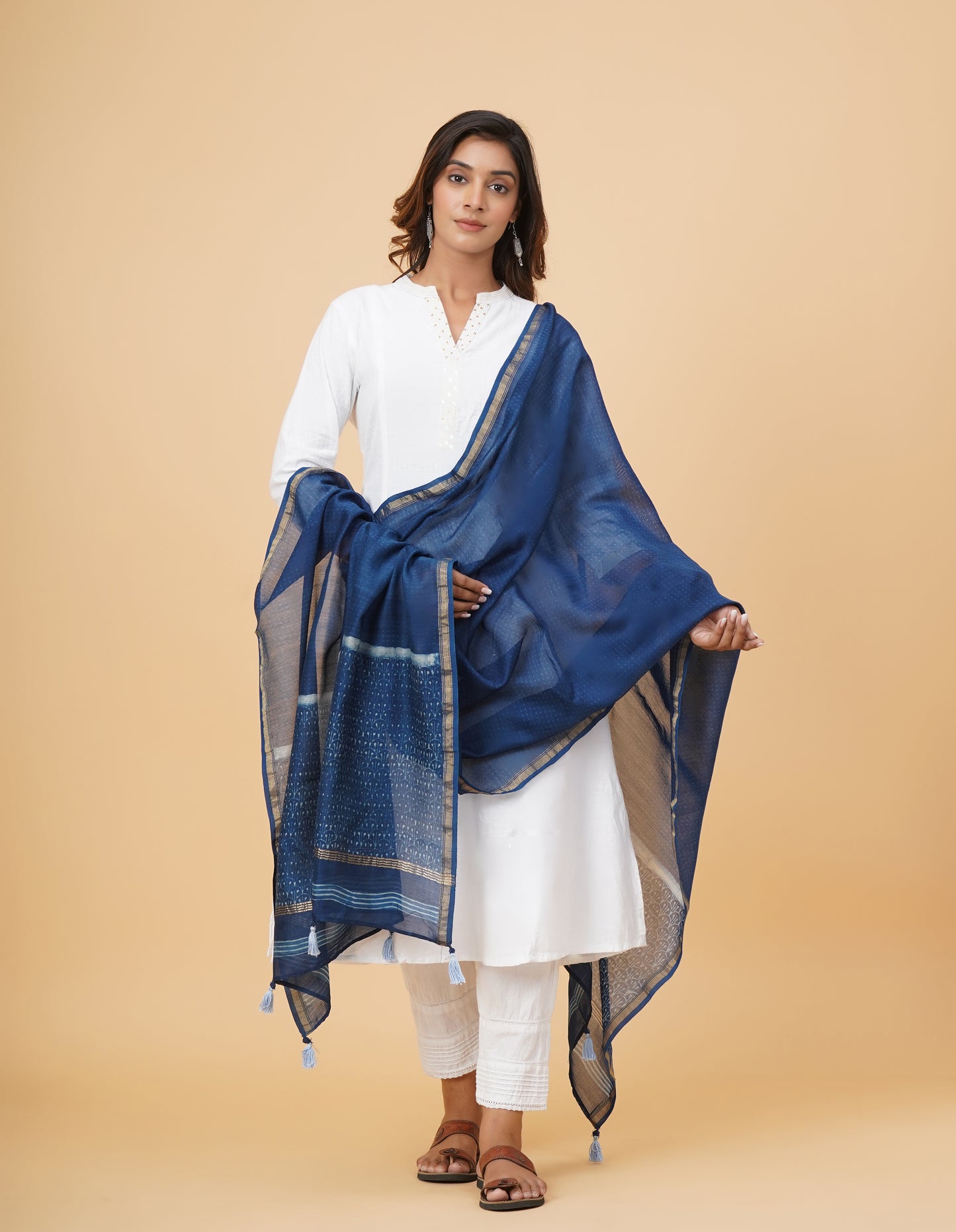 Indigo Dyed Dabu Printed Chanderi Duppatta