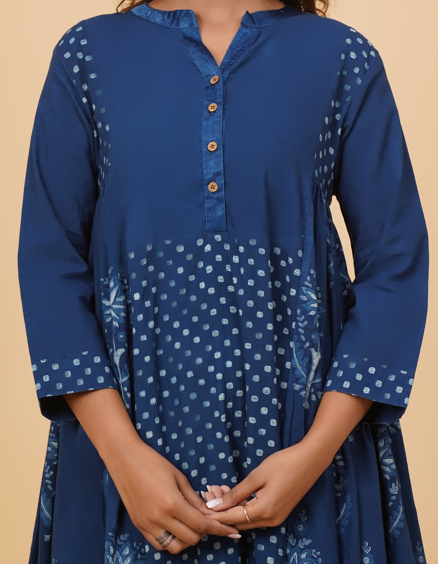 Natural Indig Dyed Dabu Printed Cotton Long Dress