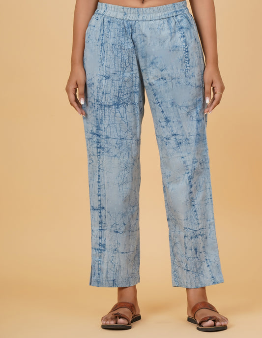 Indigo Dyed Dabu Printed Cotton Pant