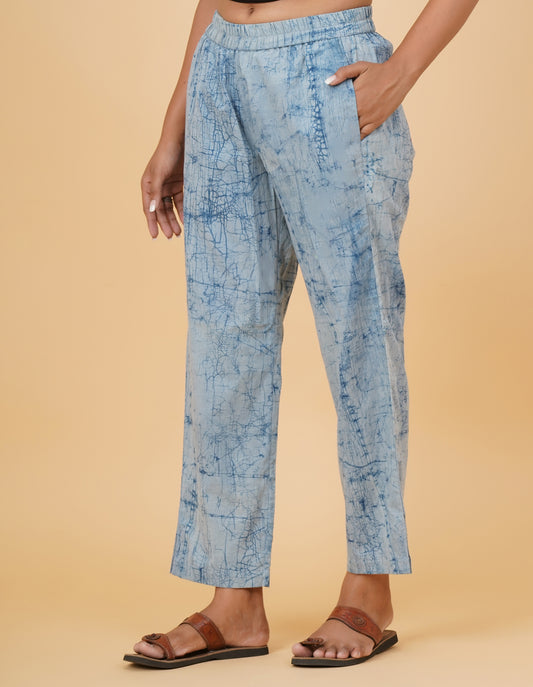 Indigo Dyed Dabu Printed Cotton Pant