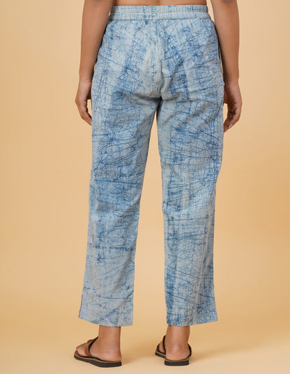 Indigo Dyed Dabu Printed Cotton Pant