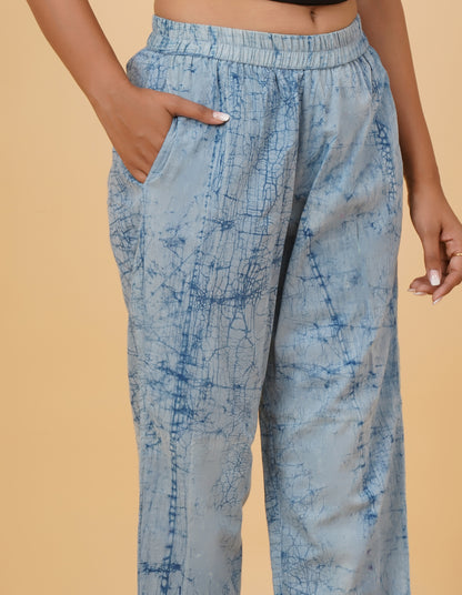 Indigo Dyed Dabu Printed Cotton Pant