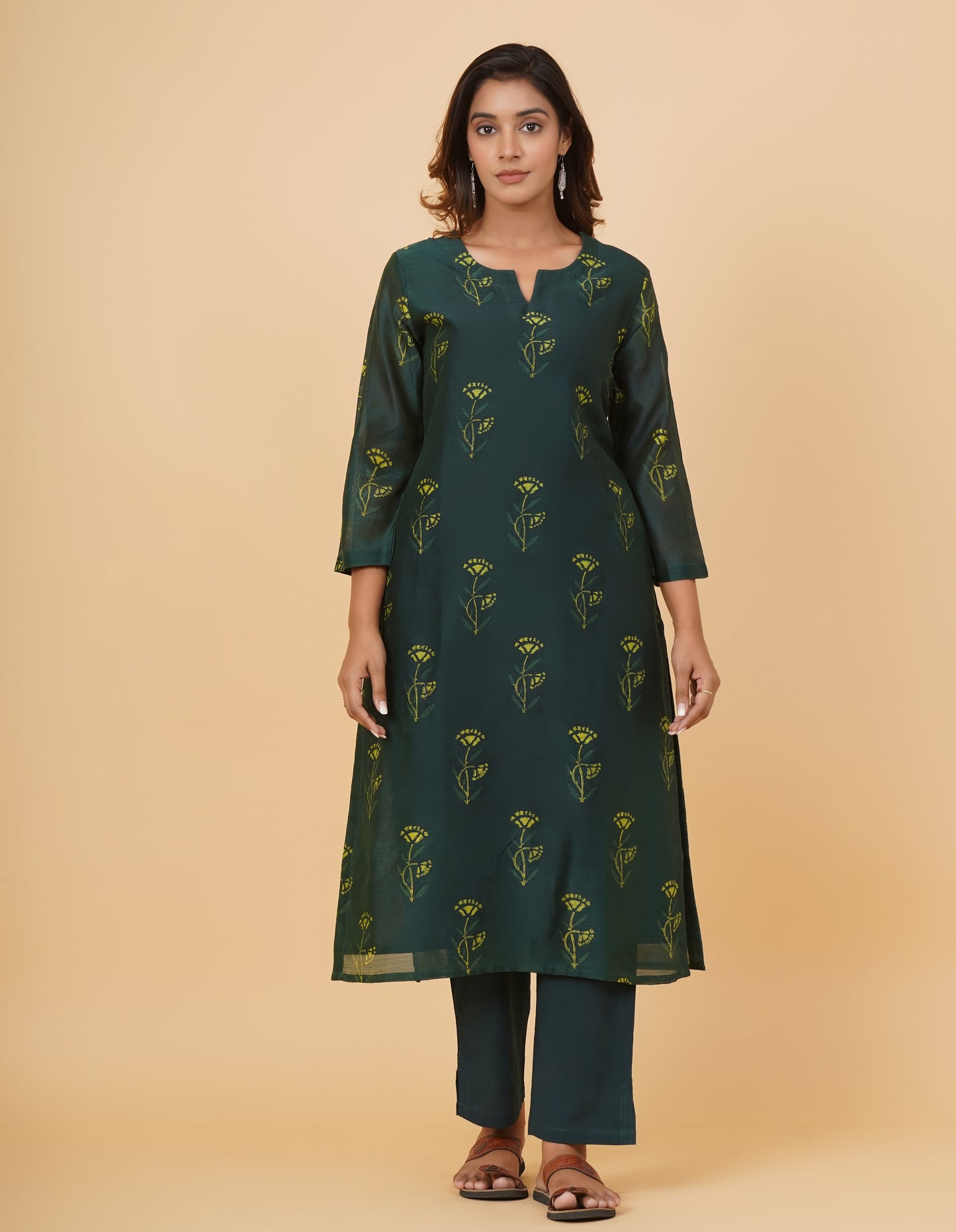 Indigo Nashpal Dyed Dabu Printed Chanderi Long Kurta