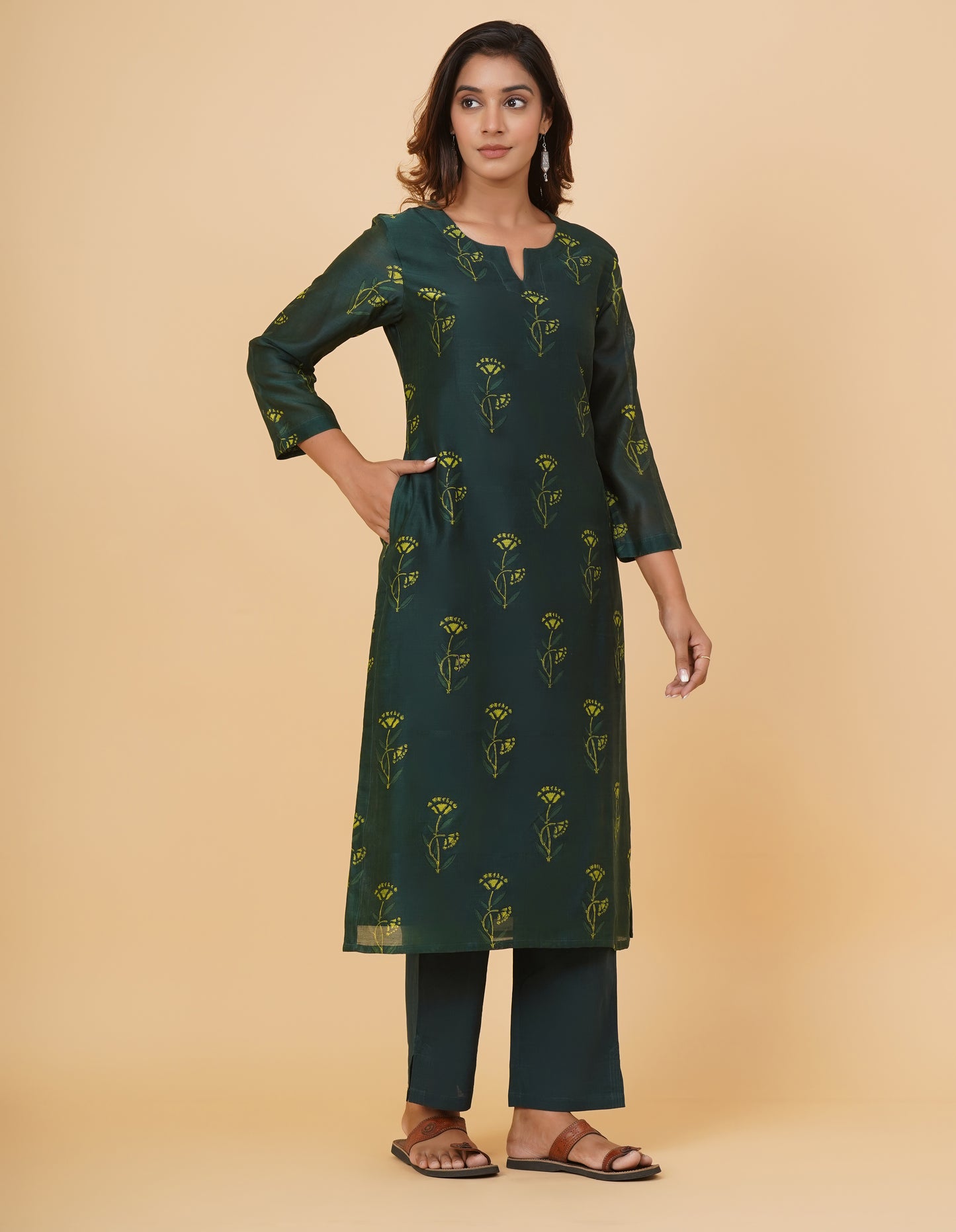 Indigo Nashpal Dyed Dabu Printed Chanderi Long Kurta
