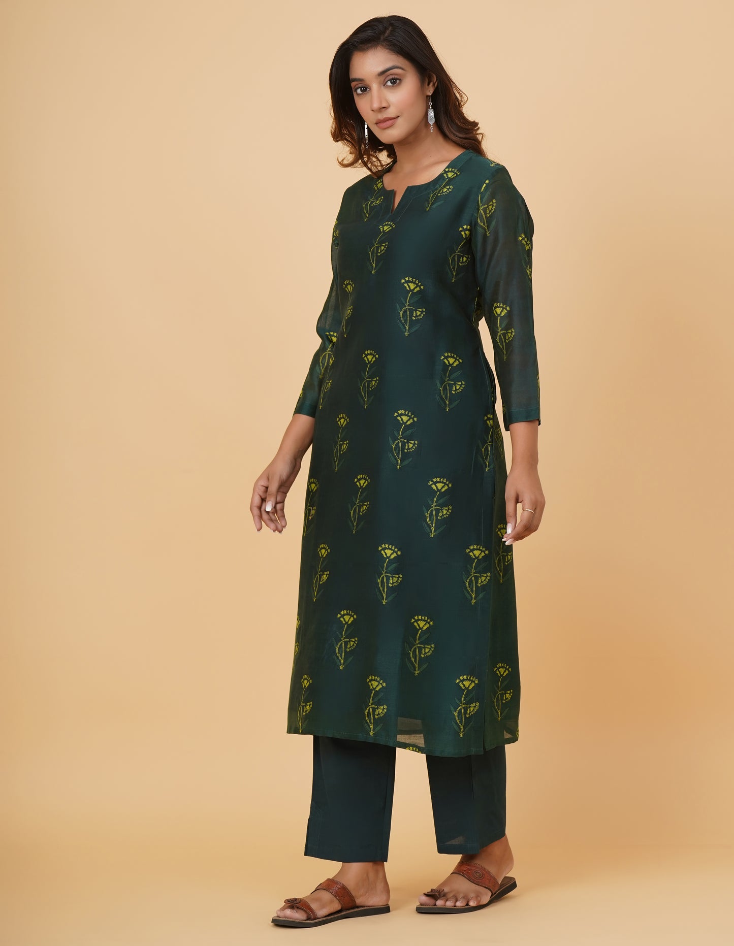 Indigo Nashpal Dyed Dabu Printed Chanderi Kurta Set