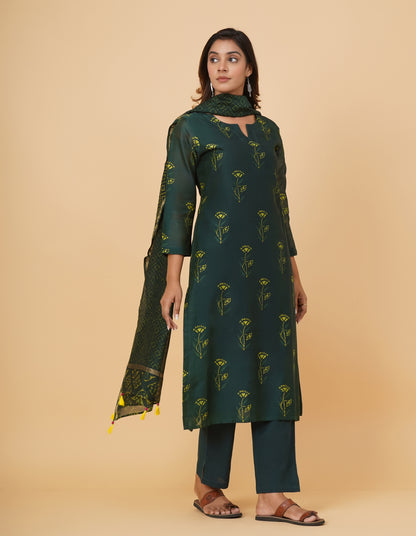 Indigo Nashpal Dyed Dabu Printed Chanderi Kurta Set