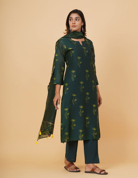 Indigo Nashpal Dyed Dabu Printed Chanderi Kurta Set