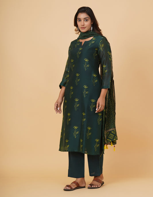 Indigo Nashpal Dyed Dabu Printed Chanderi Kurta Set