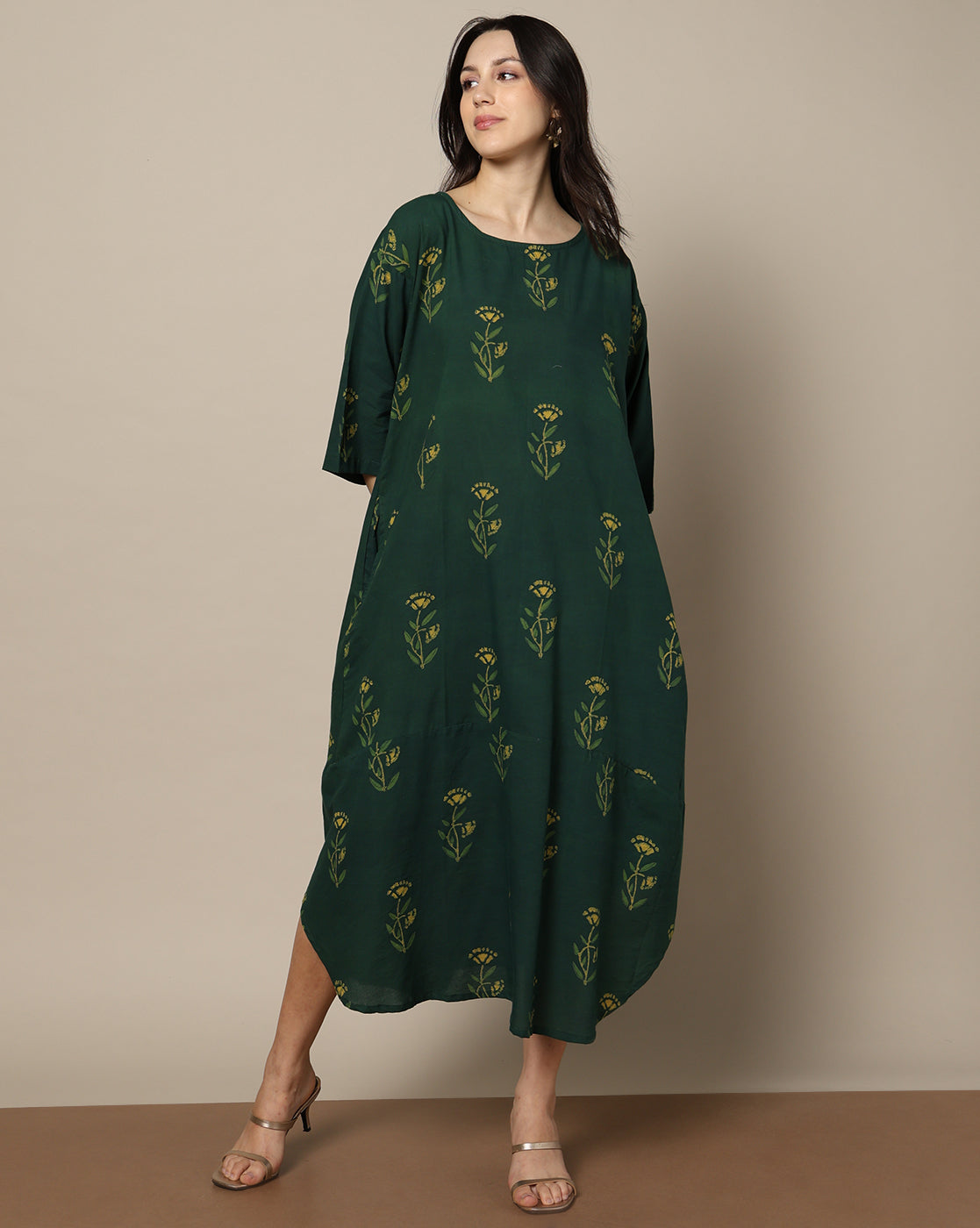 Indigo Nashpal Dyed Hand Block Printed Free Size Dress