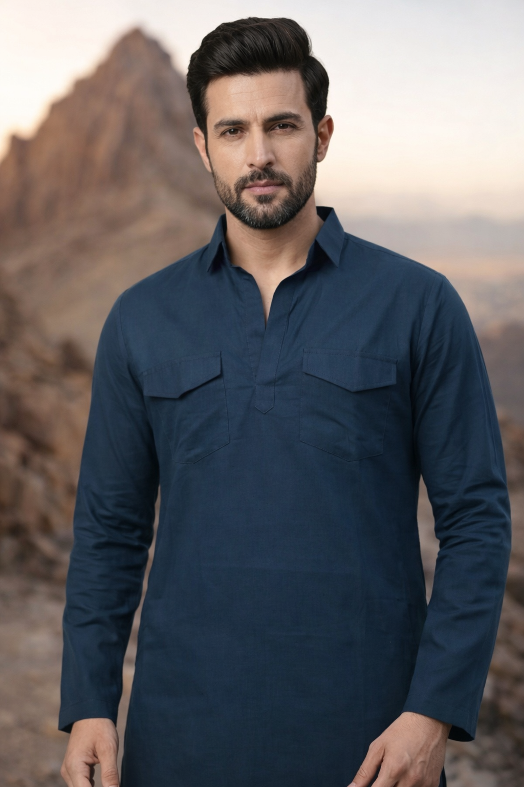 Dhurandhar Inspired Indigo Pathani Kurta Set