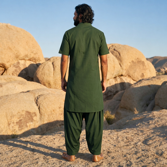 Dhurandhar Inspired Green Pathani Kurta Set