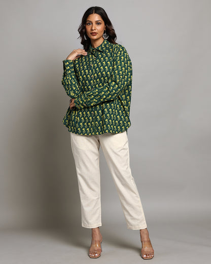 Indigo Nashpal Dyed and Dabu Printed Shirt