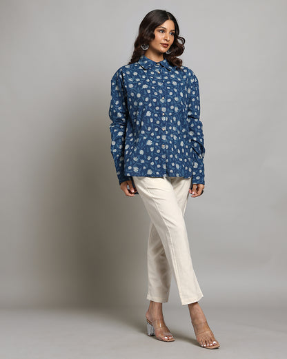 Indigo Nashpal Dyed and Dabu Printed Shirt