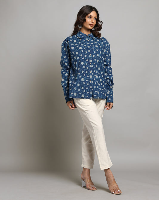 Indigo Nashpal Dyed and Dabu Printed Shirt