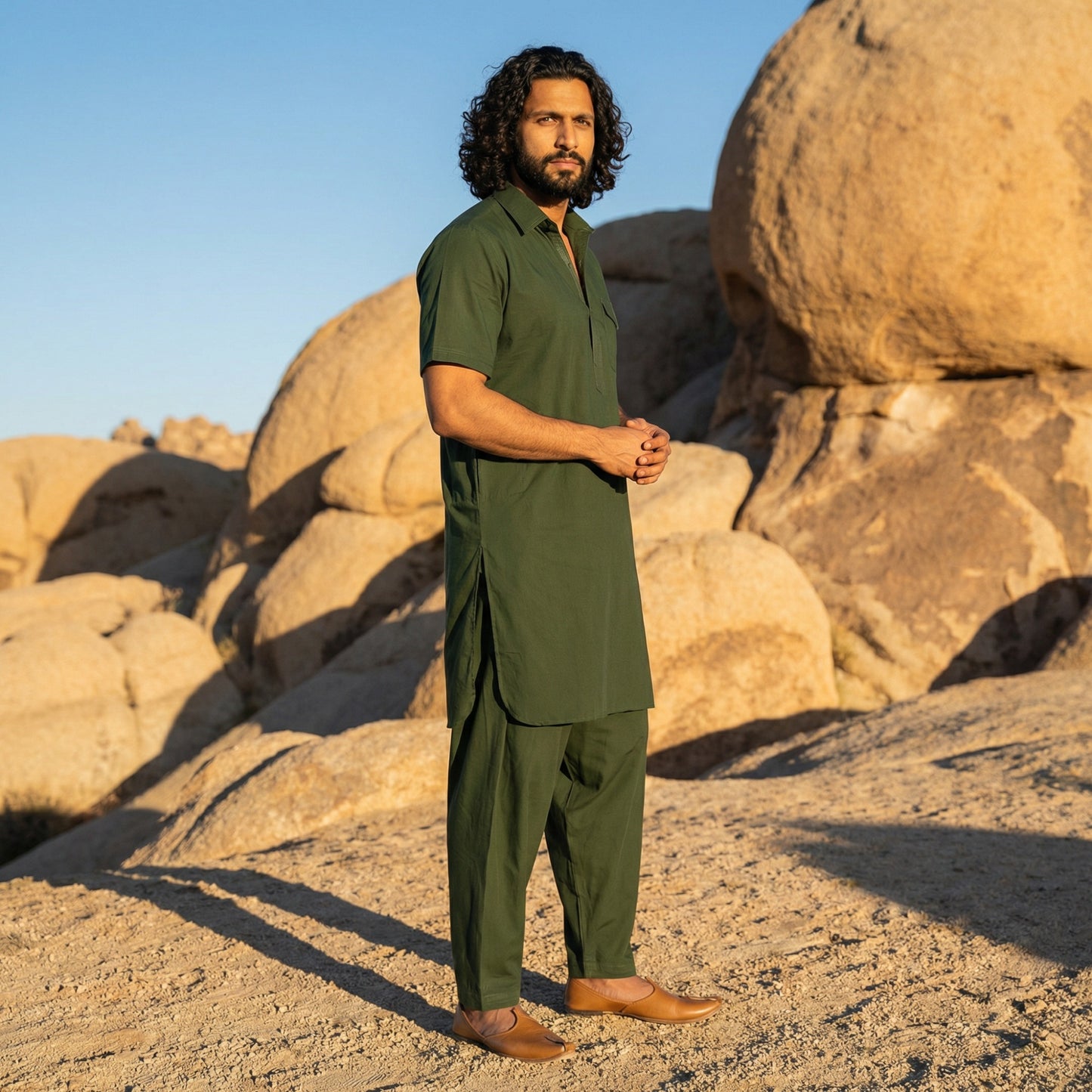 Dhurandhar Inspired Green Pathani Kurta Set