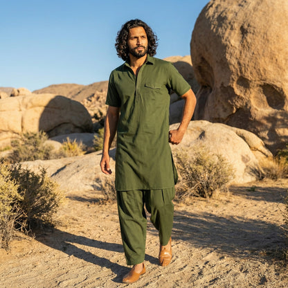 Dhurandhar Inspired Green Pathani Kurta Set