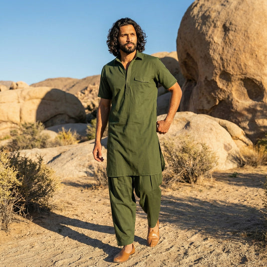 Dhurandhar Inspired Green Pathani Kurta Set