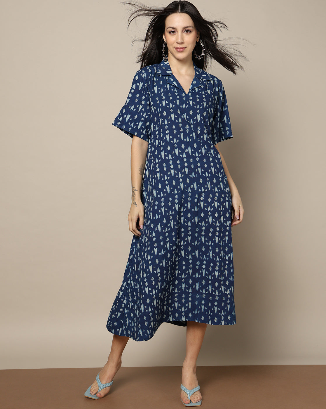Indigo Dyed Dabu Hand Block Printed Long Dress